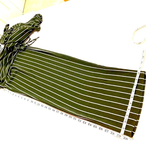 Haute Monde Dark Olive Striped Jumpsuit Size Medium Wide Legs Elastic Waist - Picture 14 of 15